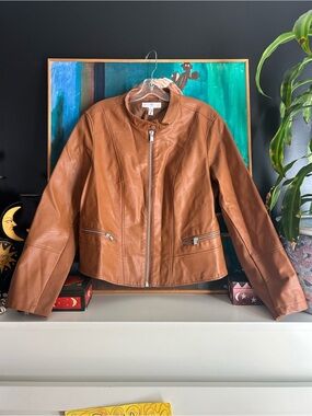 A MTL 1980 Brown Faux Leather Moto Jacket Women’s Plus Size 2X Zip Front Coat